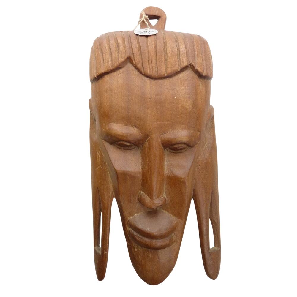 Vintage Hand Carved African Wood Mask Wall Art Kenya Kamba Tribal Sculpture 12"